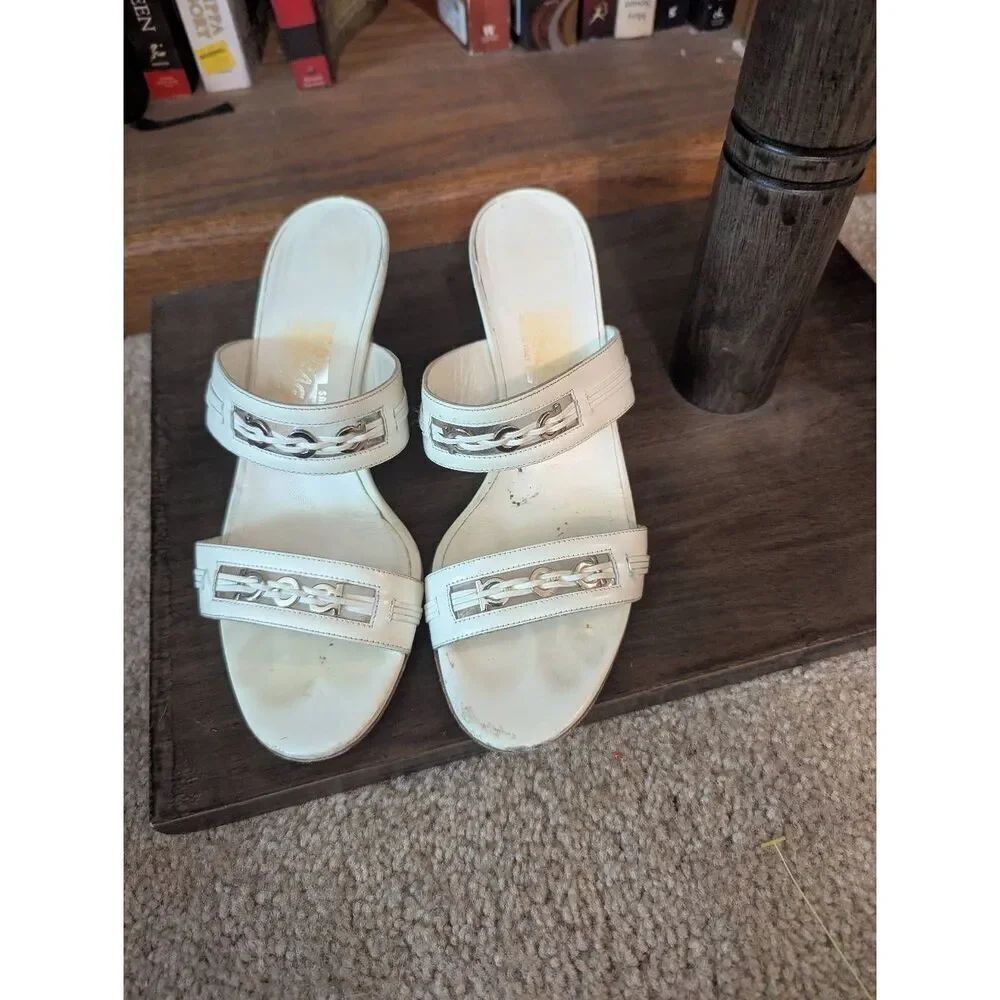 Salvatore Ferragamo Women's Size 7.5B Bianco Calf Transparent Kitten Heels With